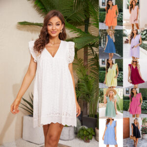 Women's V-Neck Lace A-Line Dress - Sleeveless Summer Cutout Mini Dress