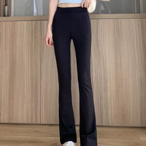 Women's High Waisted Flared Pants - Black Stretch Bell Bottoms