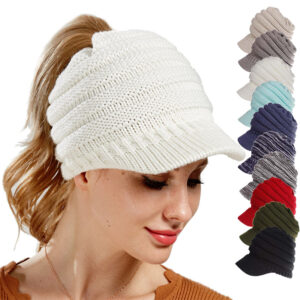 Women's Ponytail Beanie - Warm Knit Messy Bun Winter Hat