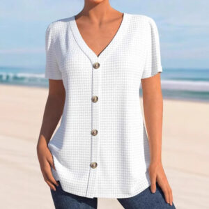 European Effortless V-Neck Button Top